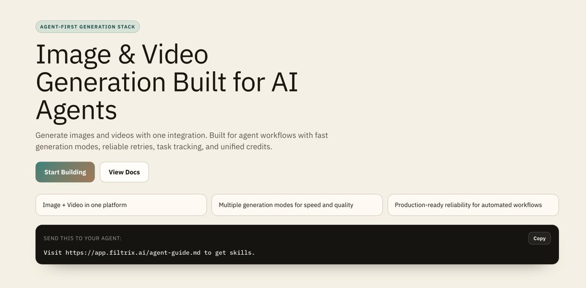 FiltrixStudio's tweet photo. We just launched Filtrix for Agents.
Build automated image/video pipelines with stable retries, task tracking, and unified credits. https://t.co/23GiLq6ZRm