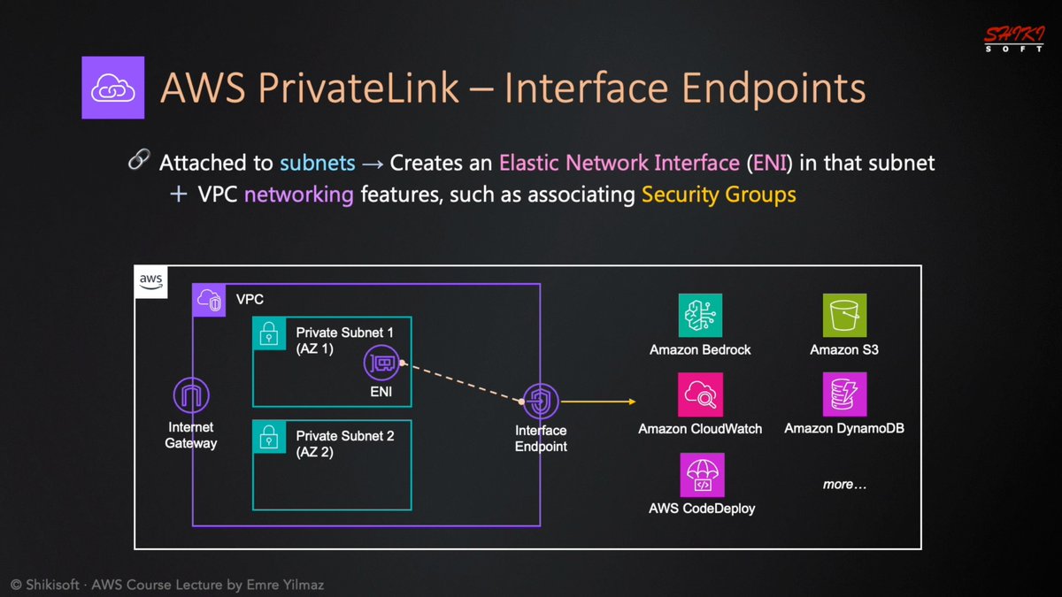 emrey_shikisoft's tweet photo. How do your private servers access Amazon Bedrock or other AWS services?

When your AI app accesses Bedrock via AWS CLI or AWS SDKs, it utilizes Bedrock's public endpoints.
So, this is done through the Internet. 🌐

What do you do if it is in a private subnet, then?
🔧 You create a NAT gateway in your VPC to give access to the Internet. I talked about the evolution of NAT on AWS before.

😒 But does it make sense?
Your server and Bedrock are both on AWS, maybe even in the same AWS region.
Why traverse the Internet to return to the same place?

💡 Interface VPC endpoints are your answer.
You add a Bedrock endpoint to your VPC, powered by AWS PrivateLink, and, magically, all Bedrock requests are routed through the internal AWS network. No Internet! 😌

❗ But you need to create an interface endpoint for each AWS service accessed, which has a separate cost.
🩷 S3 and DynamoDB are special. They offer free gateway endpoint options.

🤯 Do these sound complex?
No worries! My upcoming AWS Essentials: Amazon EC2 & VPC Networking course will give you the foundations with an awesome hands-on lab on accessing Amazon Bedrock from a private subnet.

Subscribe to the Shikisoft Newsletter to join the waitlist. The link is in my profile.👆
PS You will also receive AWS, AI, and certification tips along the way. 😉 You can unsubscribe at any time.

#AWS #CloudSecurity #DevOps #GenerativeAI