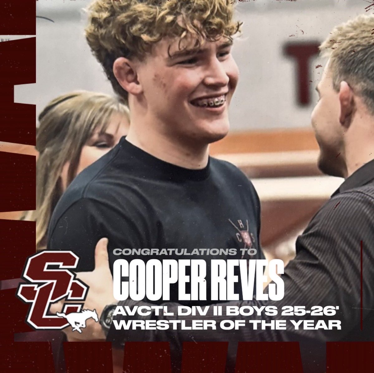 CONGRATULATIONS to Cooper Reves for being the 2025-2026 AVCTL DIV II BOYS WRESTLER OF THE YEAR. 

Coaches in the league voted and Cooper received the majority of the votes. One of the greats of Mustang wrestling, and one we certainly will miss! 👏

WE ARE SC