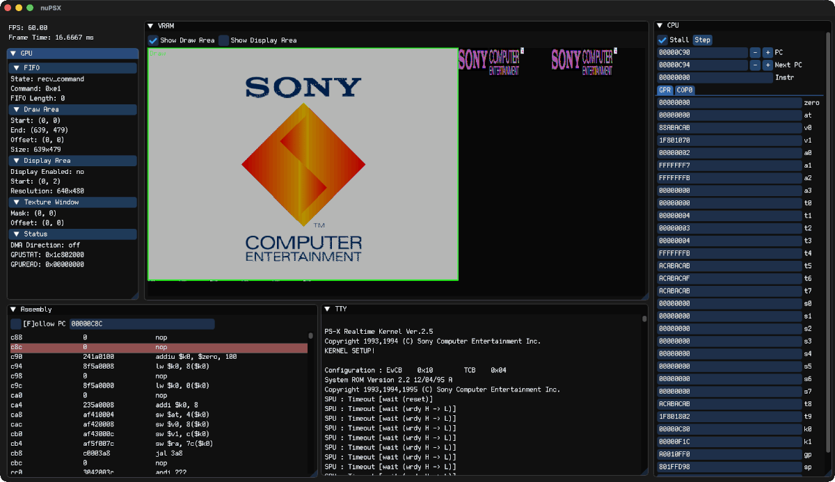 nuPSX – an experimental PlayStation 1 emulator and debugger written in ...