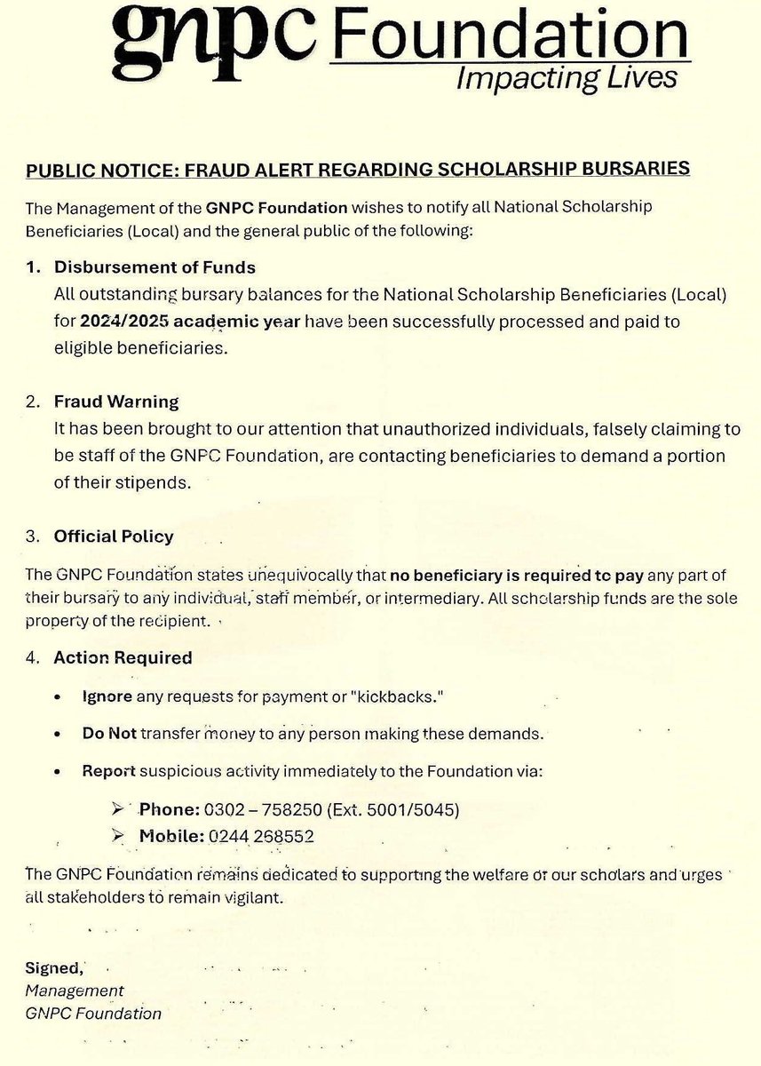 GNPCFoundation's tweet photo. ***IMPORTANT NOTICE-FRAUD ALERT***

See details here👇👇👇 https://t.co/avcCejO7gZ