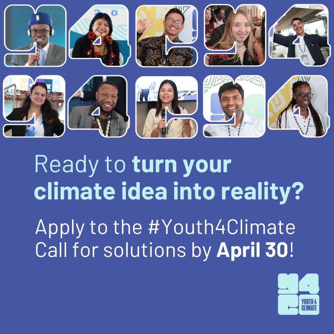 UNDPZimbabwe's tweet photo. 📢 Will you answer the Call? 

The #Youth4Climate Call for Solutions 206 is now open! If you’re a young innovator tackling climate challenges, this is your opportunity to secure up to $30.000 in funding, mentorship & global visibility.

Don’t miss out! Apply by 30 April: 
https://t.co/Krc7zyQ8VN