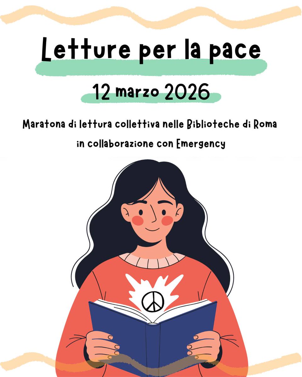Roma's tweet image. 📚 Domani 12 marzo: maratona di letture per la #pace nelle Biblioteche di Roma, in collaborazione con #Emergency. I reading inizieranno con un passo di Gino Strada letto dai volontari.

 🆓 Ingresso libero fino a esaurimento posti. 

Info 👉 ow.ly/iSx650Yseri
