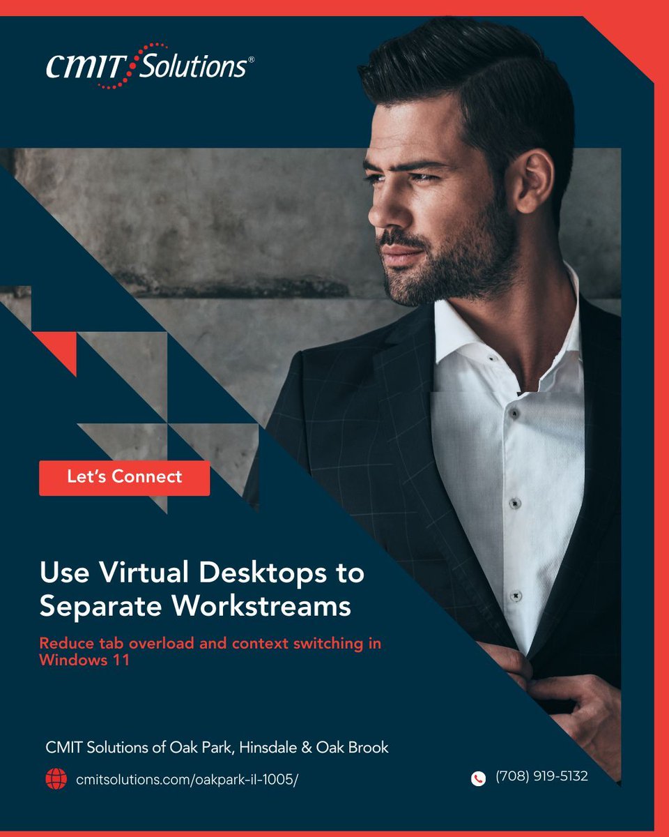 Windows 11 lets you run multiple desktops for different clients, departments, or projects. It’s a powerful but underused feature. We train your team to use it effectively and securely. Visit cmitsolutions.com/oakpark-il-100… or call (708) 919-5132 #cmitsolutions #Windows11VirtualDesktops