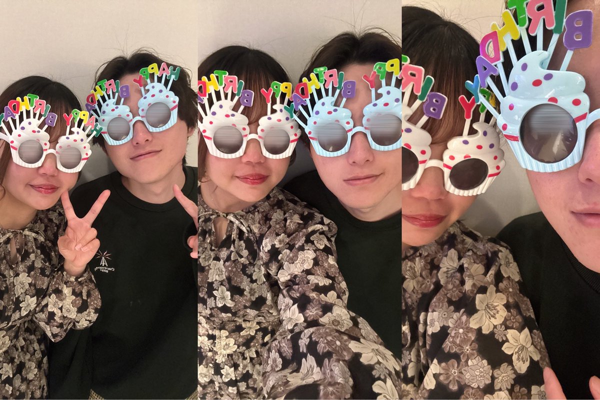 _pomichi's tweet photo. 彼氏おめでとう〜〜(՞ ◜. ̫.◝՞)っ🪄
誕生日1週間違いなので私の誕生日もうすぐ！
愉快なサングラスつけさせたᐡ•̥ ·̫ •̥` https://t.co/tdIqSNBhcZ
