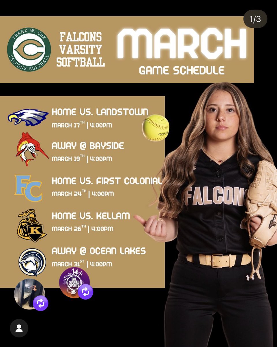 WhitneyR_2028's tweet photo. First High School scrimmage is today! I'm so excited! Here's are schedule for the spring season! #2028grad @5starzydzikVA https://t.co/ewXUYmunrM