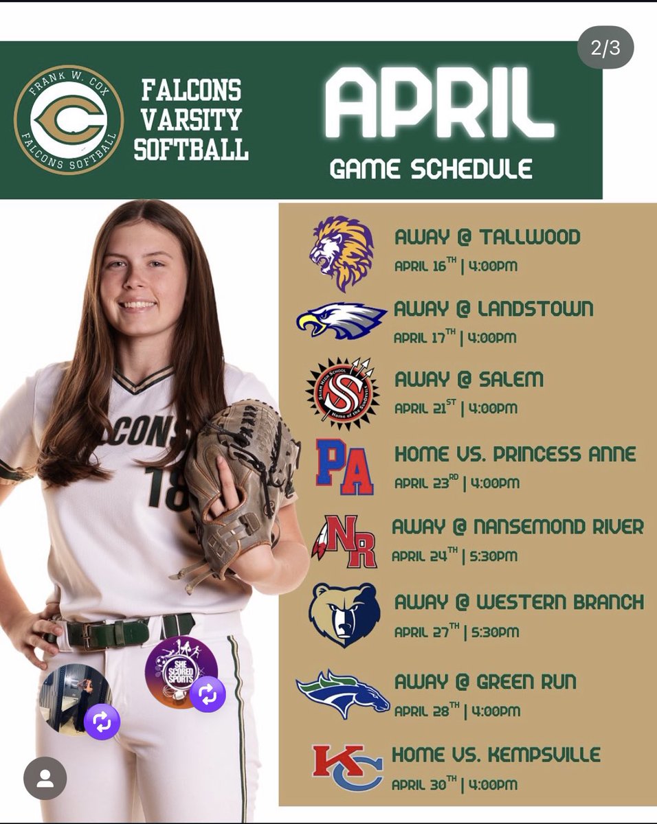 WhitneyR_2028's tweet photo. First High School scrimmage is today! I'm so excited! Here's are schedule for the spring season! #2028grad @5starzydzikVA https://t.co/ewXUYmunrM