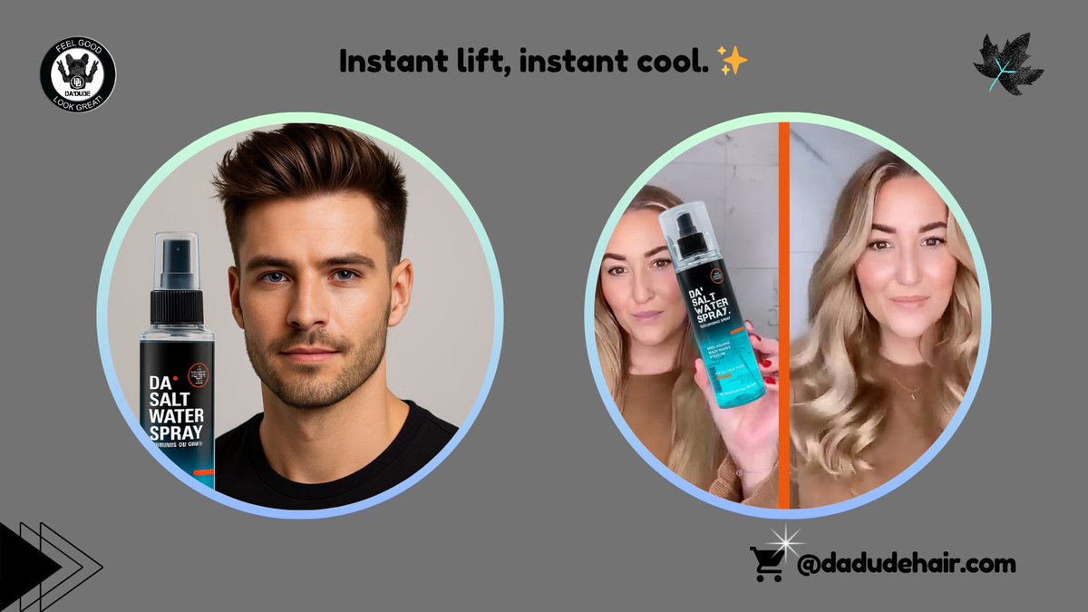 DaDudeyounghair's tweet image. Flat hair after lunch? 🥗 Reset your look with a few spritzes of #DaSaltWaterSpray - instant lift, instant cool. ⚡️ Keep that volume going all day long.  ✨🌟
#seasaltspray #HairRefresh #MensHairCare