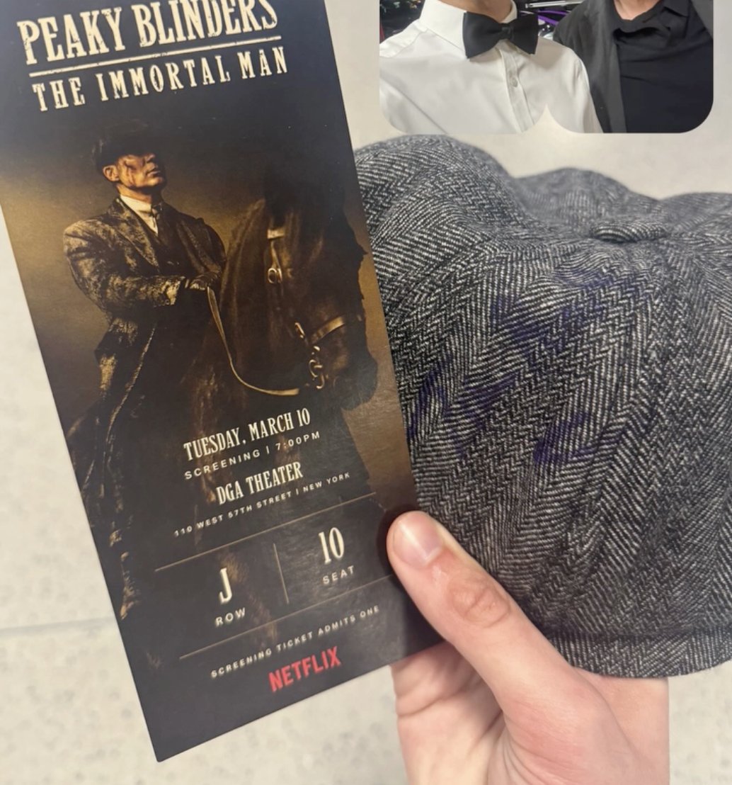 kittyatdawn's tweet photo. How cool they gifted all the attendees of the immortal man premiere with peaky caps 🖤 https://t.co/SDpYRfjISz