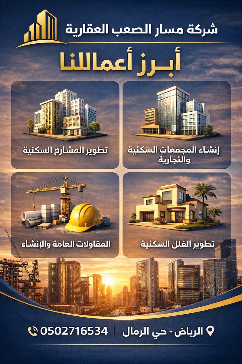 masar_alsaib's tweet photo. ️ شركة مسار الصعب العقارية

نصنع الفرص… ونبني المستقبل.

نقدم خدماتنا في:
• التطوير العقاري للمشاريع السكنية
• إنشاء المجمعات السكنية والتجارية
• المقاولات العامة والإنشاء
• تطوير الفلل السكنية

بخبرة في السوق وحرص على الجودة والتنفيذ وفق أعلى المعايير.

📍 الرياض – حي الرمال
📞 0502716534

مسار الصعب العقارية
خبرة وسواعد وطنية لصناعة عقارات المستقبل.

#مسار_الصعب_العقارية
#التطوير_العقاري
#المقاولات
#عقارات_الرياض