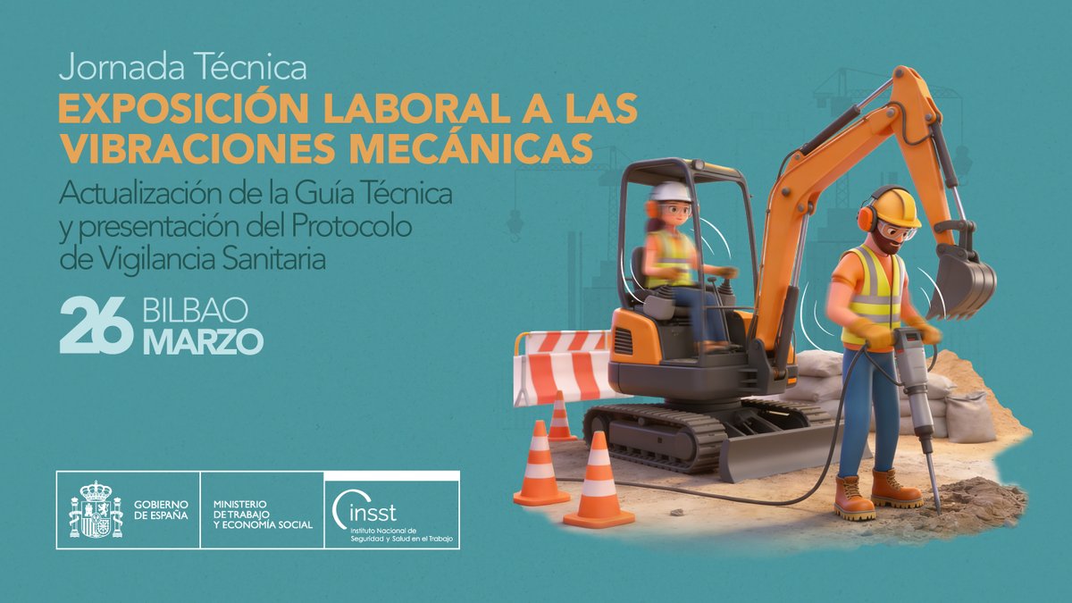 INSST_MITES_GOB's tweet photo. 🗓️ 26/03 📍Bilbao
🆕 Jornada #INSST #vibraciones mecánicas: actualización Guía Técnica y protocolo vigilancia sanitaria.
🔹 Novedades Guía Técnica
🔹 Protocolo vigilancia
🔹 Experiencias prácticas
Info y programa 👉 https://t.co/FkPh4enY1Z https://t.co/7StzcwAQNU