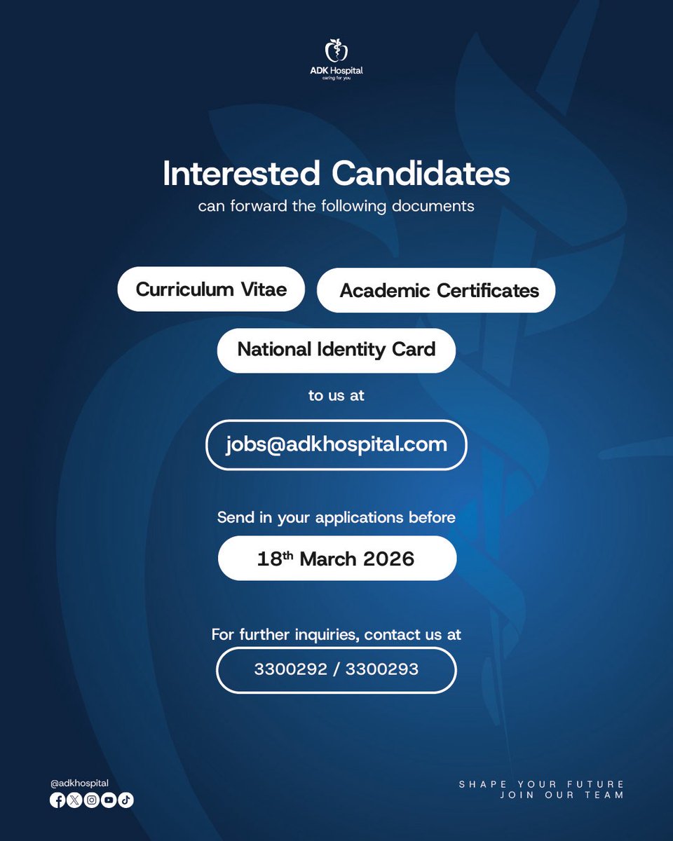 ADKHospital's tweet photo. Job Opportunity!
#ADKHospital #CaringForYou #TeamADK https://t.co/Gv7EIiBnnd