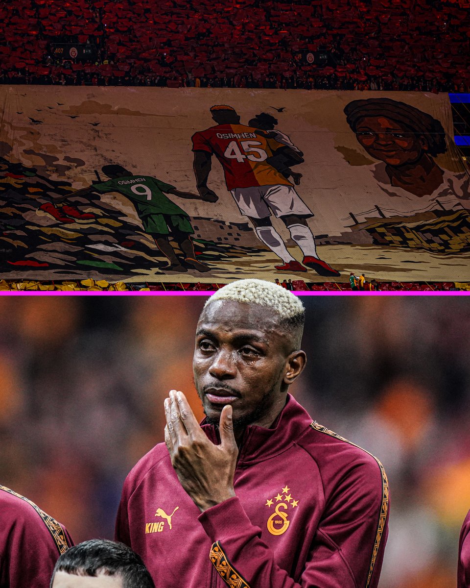 Victor Osimhen was brought to tears after seeing this tifo from the Galatasaray fans celebrating his family 🥺

The striker lost his mother at a very young age.