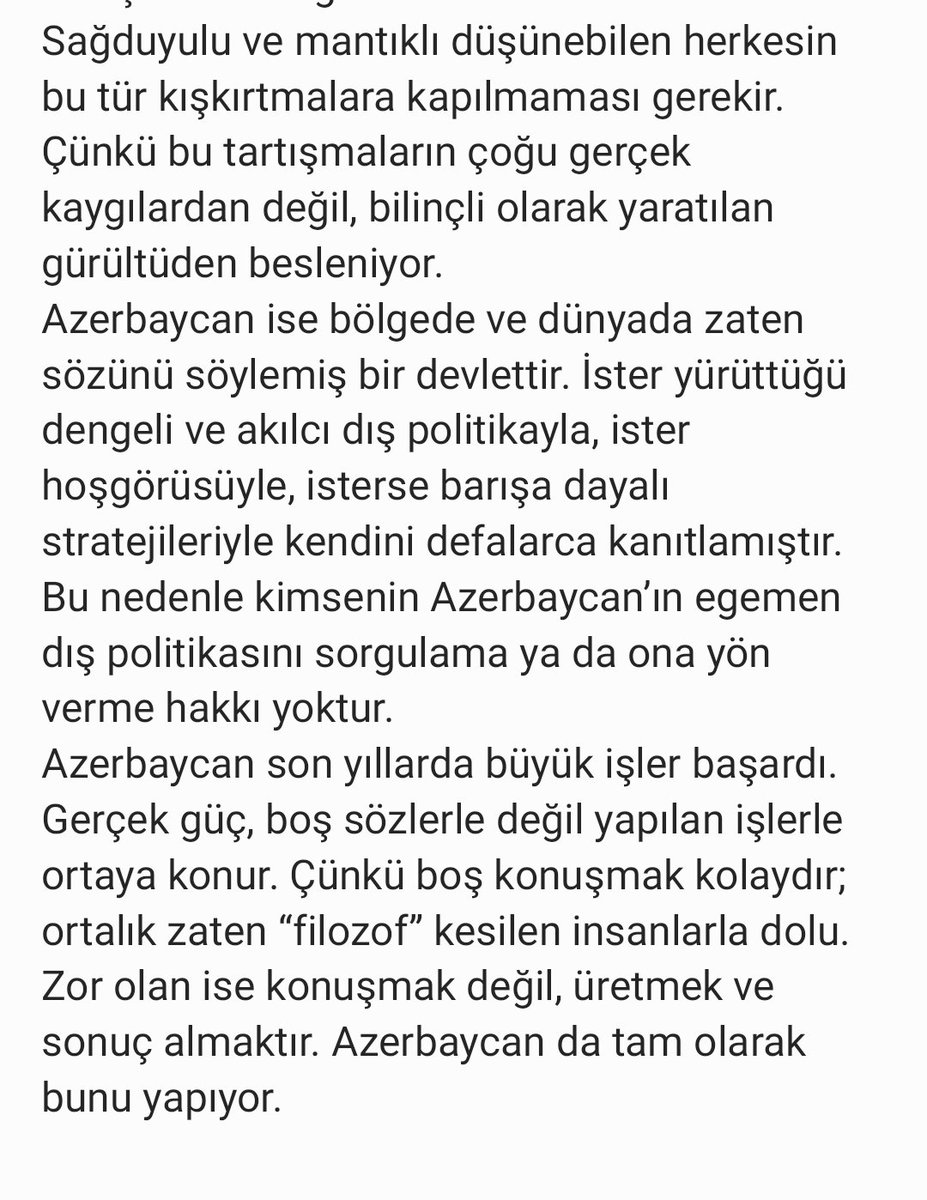 Afffsana's tweet photo. 🇦🇿’ın 🇮🇱'le stratejik ilişkilerine yönelik eleştiriler🇦🇿-🇹🇷 dostluğuna yönelik provokasyondur.🇦🇿 bağımsız bir devlettir &amp;dış politikasını kendi çıkarlarına göre belirler.🇦🇿 akılcı politikası&amp;barış odaklı yaklaşımıyla zaten kendini kanıtlamıştır.Önemli olan söz değil,yapılan iştir https://t.co/53yROGENv2