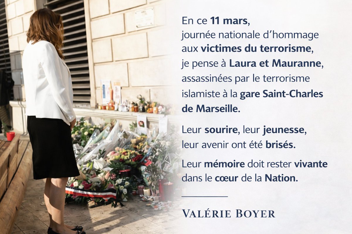 valerieboyer13's tweet photo. En ce 11 mars, je pense à Laura et Mauranne, assassinées par le terrorisme islamiste à la gare Saint-Charles de #Marseille. Leur sourire, leur jeunesse, leur avenir ont été brisés. Leur mémoire doit rester vivante dans le cœur de la Nation. https://t.co/gJtTrC9bli