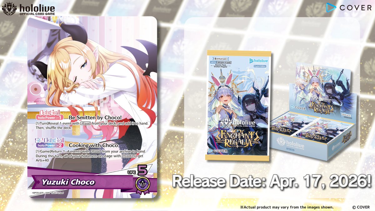 【#hOCG Card Reveal】
Introducing a card from the Booster Pack Enchant Regalia, releasing on Friday, April 17!

This time, it’s Oshi holomem Yuzuki Choco💋!

🔽 Product Details:
en.hololive-official-cardgame.com/products/post/…

#hololive #YuzukiChoco