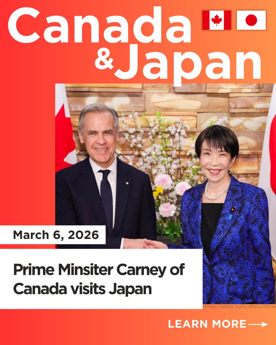 MofaJapan_en's tweet photo. On March 6, PM TAKAICHI held a summit meeting with the Rt. Hon. Mark CARNEY, Prime Minister of Canada, who was on an Official Working Visit to Japan. Following the meeting, the two leaders took part in the signing ceremony of the Japan-Canada Joint Statement, gave a joint press announcement, and attended a working dinner.
Amid the rapid changes in the international situations, Canada is a reliable like-minded partner that shares fundamental values and principles such as freedom, democracy, and the rule of law and plays a vital role in promoting a Free and Open Indo-Pacific (FOIP).
The two leaders concurred on elevating Japan-Canada relations to a “Comprehensive Strategic Partnership.”
#Canada 
(Photo: Cabinet Public Affairs Office)