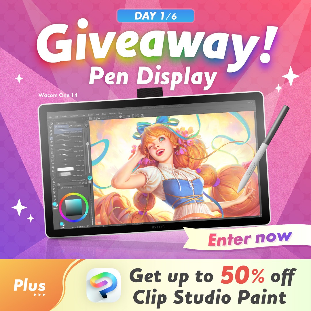 clipstudiopaint's tweet photo. Win a pen display✨

Tablet giveaway starts today with 6 chances to win!

Just follow &amp; repost this post to enter.
One person will win per day. Enter on other platforms for more chances to win!

Ends Mar. 17, 2026, 8:00 a.m. UTC.