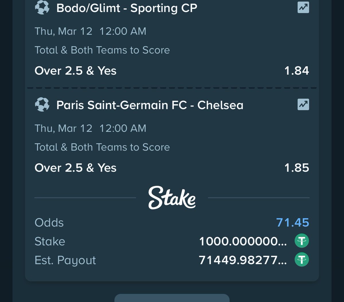 Mrbankstips's tweet photo. Football on Stake 

37 odds https://t.co/kbnD2tXyWp

36 odds https://t.co/ATwFnbpSlI

72 odds https://t.co/km21bm6pS4

10 odds https://t.co/AXTi6b8Hiv

Use stake shield or flex bet on stake cut 1-5

Register an account via https://t.co/zNIDVi9VVx

Use welcome code ‘banks’ for weekly airdrops and bonuses 

Get the iOS app via link https://t.co/BH533u52QL

Bet responsibly 🔞🔞