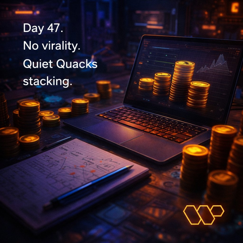 Yumibase_eth's tweet photo. Day 47 of trying to write something worth reading instead of something worth liking.

No viral hit yet.
Still stacking Quacks.
Still not quitting.

Not chasing likes anymore.
Chasing the moment someone actually stops scrolling.

Day 47.
No virality.
Just quiet Quacks accumulating.

@wallchain