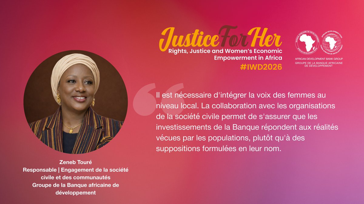 Le <a href="/Groupe_AfDB/">Groupe de la Banque africaine de développement</a> travaille étroitement avec les organisations féminines de la société civile au niveau communautaire, comme nous l'explique Zeneb Touré, responsable de la Division de l'engagement de la société civile et des communautés au Groupe de la Banque.