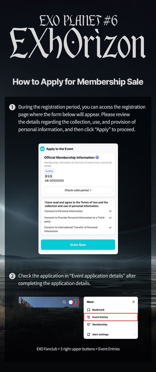 คนที่สมัคร มบช แล้ว อย่าลืมเข้าไปลงทะเบียน presale ของกรุงเทพนะคะ #EXhOrizon_in_BANGKOK 

🔖วิธีลงทะเบียน
1.เข้าลิงก์ weverse.io/exo/notice/340…
2.กด pre-verification 
3.ติ๊กถูกทั้งหมด กด apply

🗓️ระยะเวลาลงทะเบียน
11/3 [18.00 น.] - 15/3 [23.59 น.]

☑️วิธีเช็คลงทะเบียนสำเร็จ