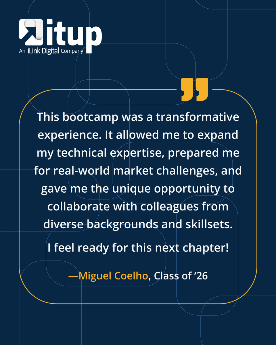 _ITUp_'s tweet photo. Meet 𝗠𝗶𝗴𝘂𝗲𝗹 𝗖𝗼𝗲𝗹𝗵𝗼, our latest Data Engineering Bootcamp graduate.🎓

Miguel combined technical growth with diverse collaboration to prepare for the real-world market. 📈

Congratulations on the milestone! We’re ready for your next chapter! 👏

#itup #DataEngineering https://t.co/rKudGEND8Y