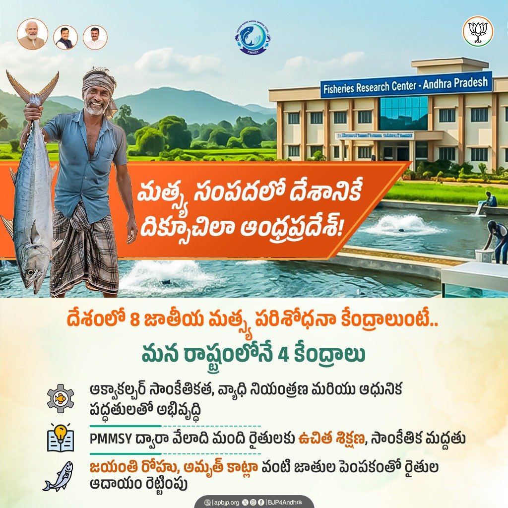 BJP4Andhra's tweet photo. ఆంధ్రప్రదేశ్లోని ఆక్వా రైతుల సంక్షేమమే ధ్యేయంగా మోదీ ప్రభుత్వం ప్రగతిశీల నిర్ణయాలు తీసుకుంటోంది. ప్రధాన మంత్రి మత్స్య సంపద యోజన (PMMSY) ద్వారా వేలాది మంది రైతులకు ఉచిత శిక్షణ మరియు సాంకేతిక మద్దతును అందిస్తూ వారి ఆదాయాన్ని రెట్టింపు చేస్తోంది.
#BJP4Andhra #BJP4Development https://t.co/ZJx6brYpvu