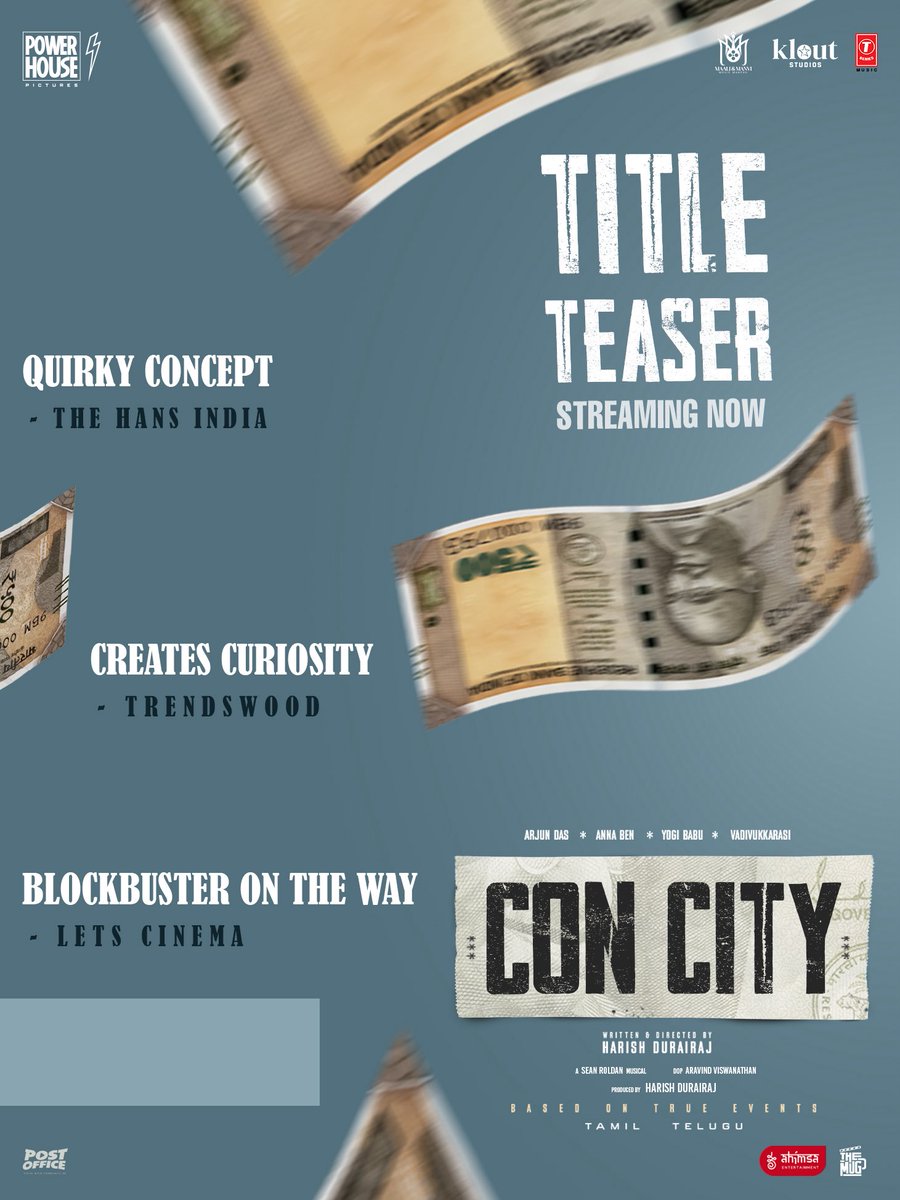 The word is spreading, and it’s worth every penny 💸

Appreciation pouring in for the #ConCity Title Teaser - streaming now!

Tamil ▶️ youtu.be/0njv66DV41Q?si…
Telugu ▶️ youtu.be/3p32ogdO42A?si…

A film by <a href="/harish_durairaj/">Harish Durairaj</a>, coming soon to theatres.

Starring <a href="/iam_arjundas/">Arjun Das</a>
