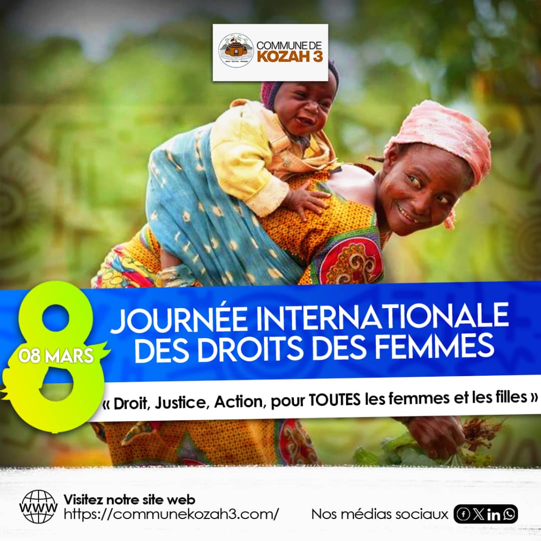 À l’occasion de la Journée internationale des droits des femmes, le Conseil municipal de la commune de Kozah 3 rend un hommage appuyé à toutes les femmes pour leur engagement, leur résilience admirable et leur contribution inestimable au développement de notre société.