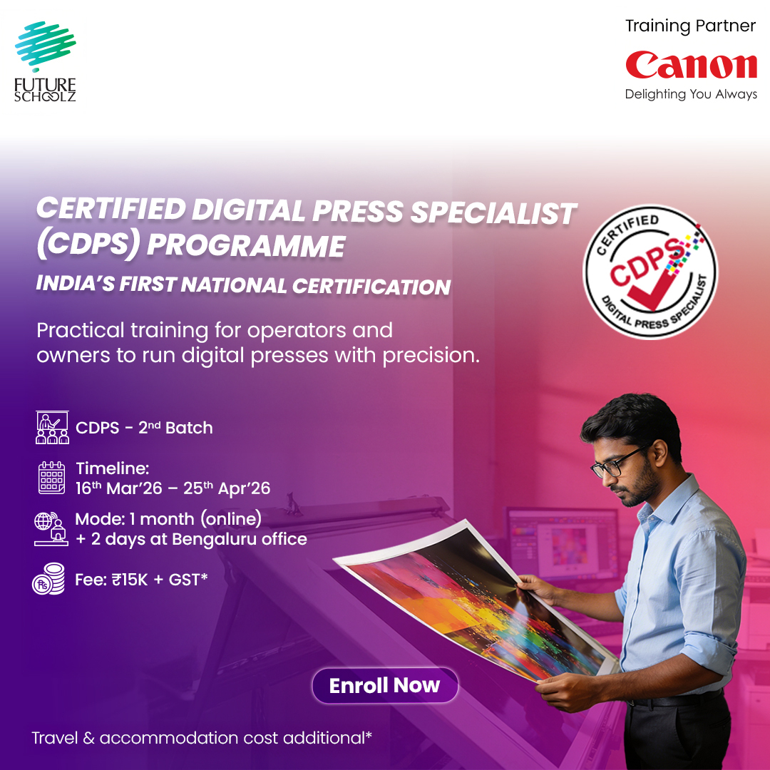 Canon_India's tweet photo. From technical precision to business growth, enroll to see what you’ll learn during the Certified Digital Press Specialist (CDPS) Programme. 2nd batch starting from 16th Mar. 

Register now at https://t.co/1rlxrov66m

#ProductionPrinters #Jobbers #CommercialPrinters #CANwithCanon #CanonIndia #DelightingYouAlways