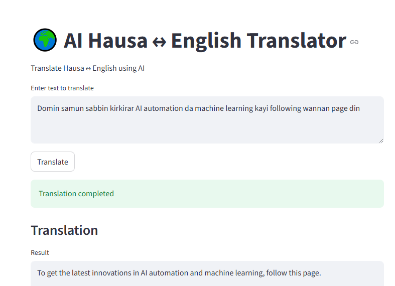najjarumar1's tweet photo. I built an AI Hausa ↔ English Translator.

It can translate Hausa to English and English to Hausa instantly using AI.

Try it here 👇
https://t.co/nuymKmgGYf

Feedback is welcome!

#AI #MachineLearning #Hausa #NLP https://t.co/bOoe5OZonb