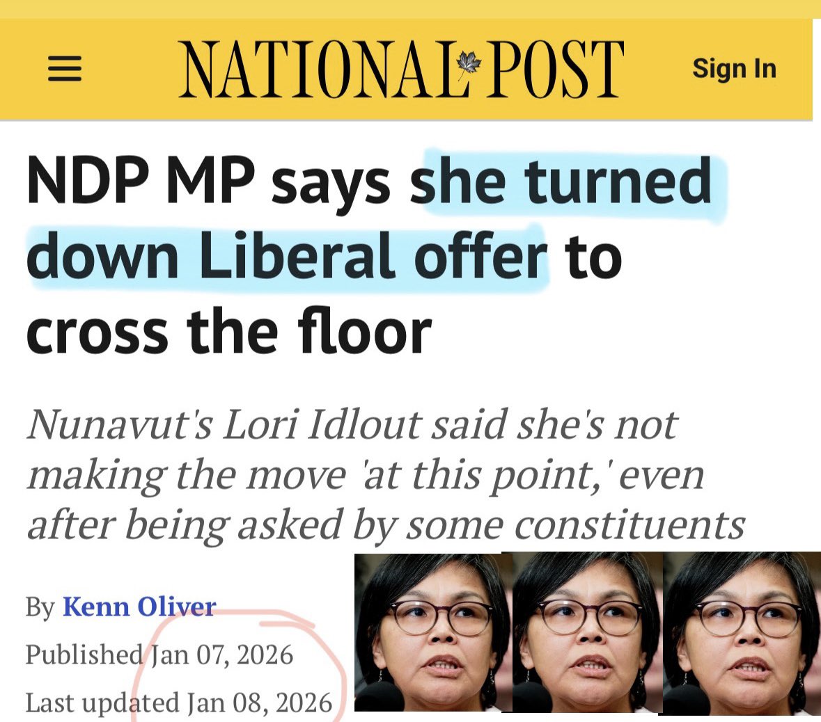 Just a few months ago, Lori Idlout said she TURNED DOWN the Liberal offer to cross the floor. Now, she’s accepting 🤯

What’s the offer? How corrupt is the Carney Liberal team. Betraying constituents. Traitorous behaviour 

VOTES do not matter 🇨🇦