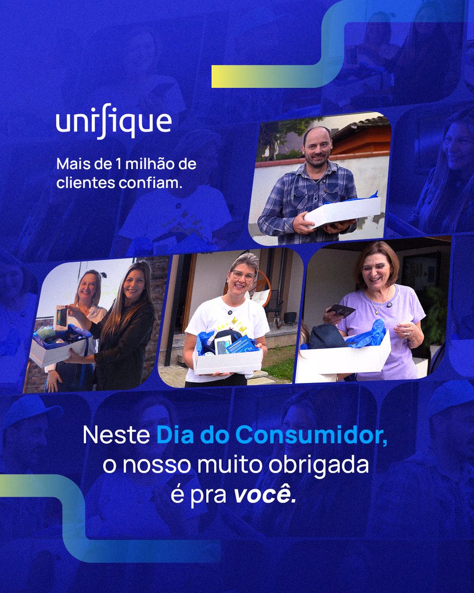 Hoje é Dia do Consumidor. 💙

E o nosso agradecimento vai para cada cliente que escolhe a Unifique para se conectar todos os dias.

Já somos mais de 1 milhão de clientes!
Obrigada por confiar e por fazer parte dessa conexão com a gente.
