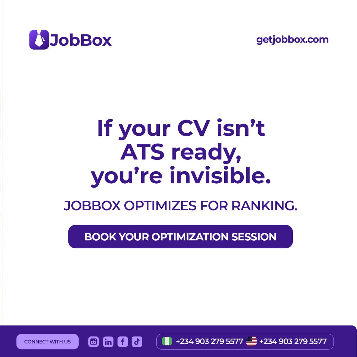 JobBoxAI's tweet photo. If your CV isn't optimized for the ATS, you're invisible to recruiters. Being "qualified" isn't enough when hiring is automated. 

  Rank higher and get seen today.

 Book your session: 🔗 https://t.co/x4so4dFD2f

 #CareerAdvice #JobBox #JobSearch #ATS https://t.co/rvTcZEIagZ