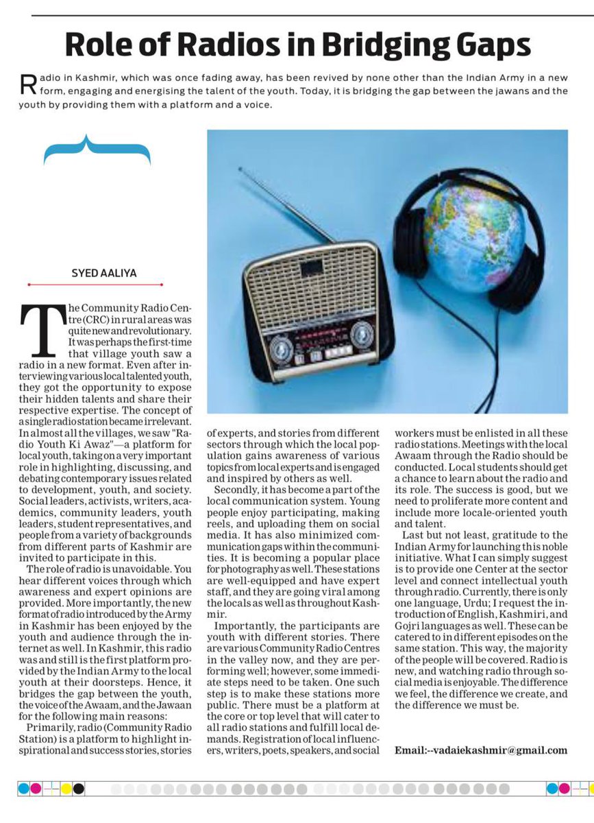 valley_women_'s tweet photo. Radio in Kashmir, which was once fading away, has been revived by none other than the Indian Army in a new form, engaging and energising the talent of the youth. Today, it is bridging the gap between the jawans and the youth by providing them with a platform and a voice.

Read here
https://t.co/N6tYVbvTyf