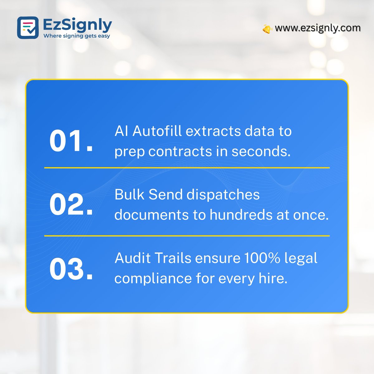 ezsignly's tweet image. HR shouldn't be buried in paperwork.
From AI-powered contract prep to one-click bulk onboarding, EzSignly automates the busy work so you can focus on your people.
⚡️ezsignly.com
#SecureSigning #DigitalTransformation #EzSignly #FutureOfWork #esignaturesoftware #esignhr