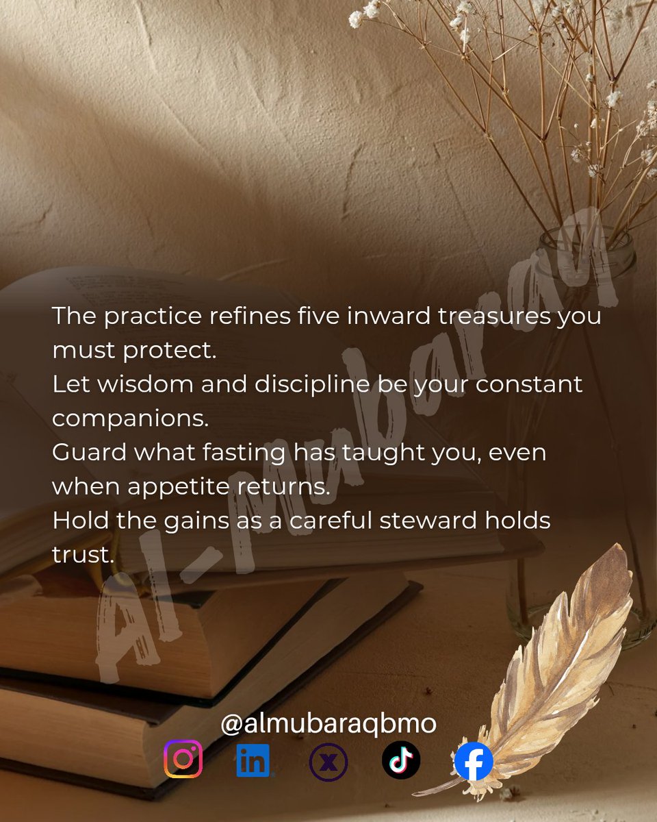 almubaraqbmo's tweet photo. Our tradition speaks of essential trusts: Faith, life, intellect, family, and wealth. Fasting reminds us that these are responsibilities placed in our care. When discipline shapes the heart, they become our balance. What is one lesson from this month you will protect?#SacredTrust https://t.co/ge6OZ7meOZ