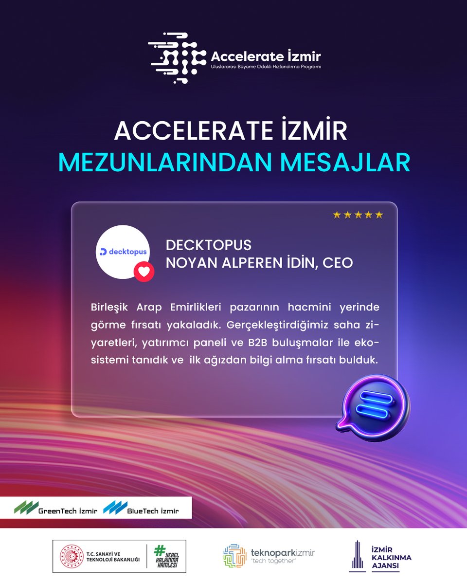 Accelerate İzmir mezunlarından mesajlar var! 🎓

Programı tamamlayan girişimciler deneyimlerini ve süreçte kazandıklarını paylaşıyor.

Sen de girişimini bir sonraki seviyeye taşımak istiyorsan 5. dönemde aramıza katıl. 🚀

Başvuru için: hub.izmirnic.com