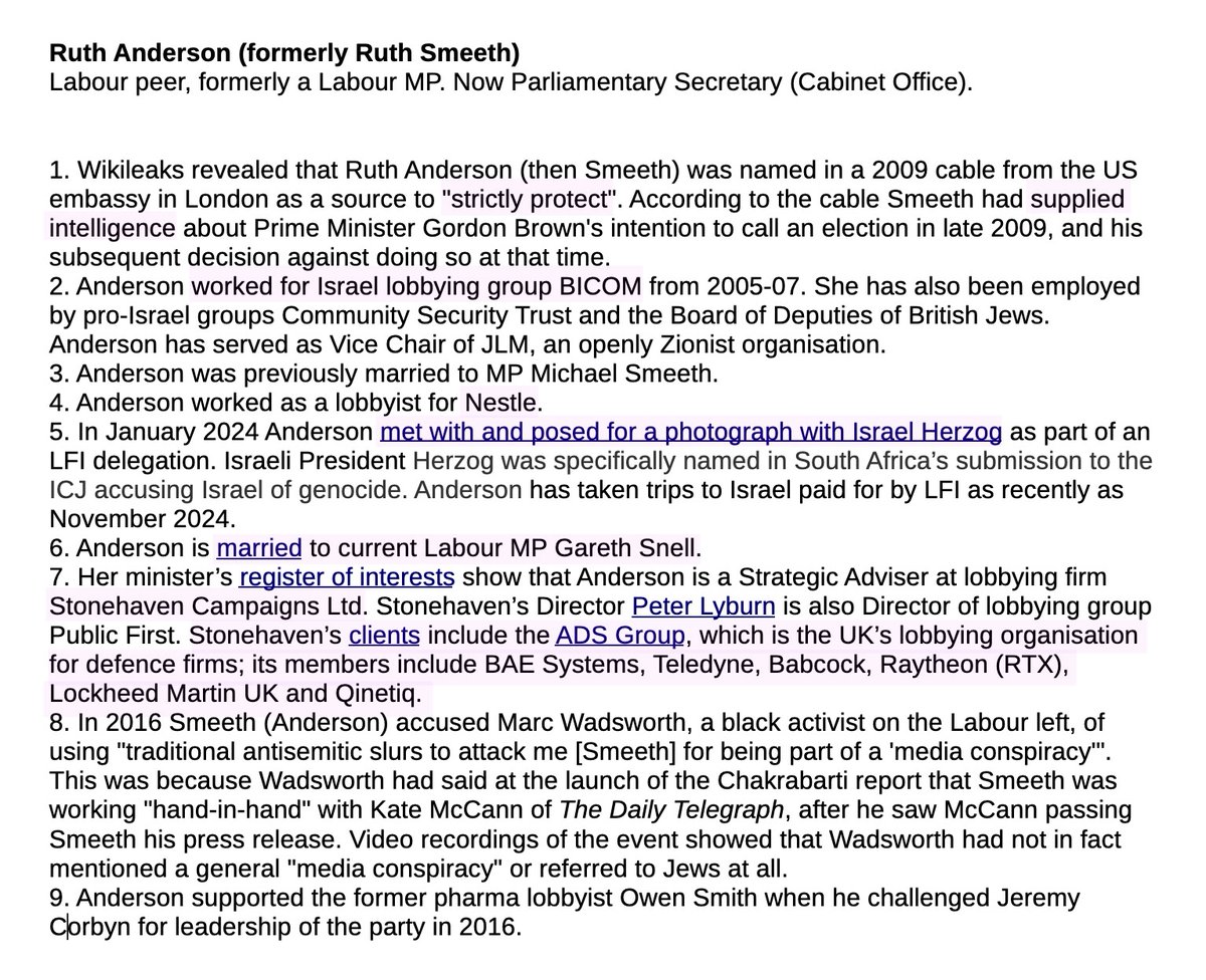 LabourRightWtch's tweet photo. Starmer has just given Ruth Anderson (aka Ruth Smeeth) a cabinet office position.
A bit of background on Baroness Ruth Anderson 🥀💰🔫💣✈️⚰️🇮🇱🕵️‍♀️ https://t.co/rAViaw8VsP