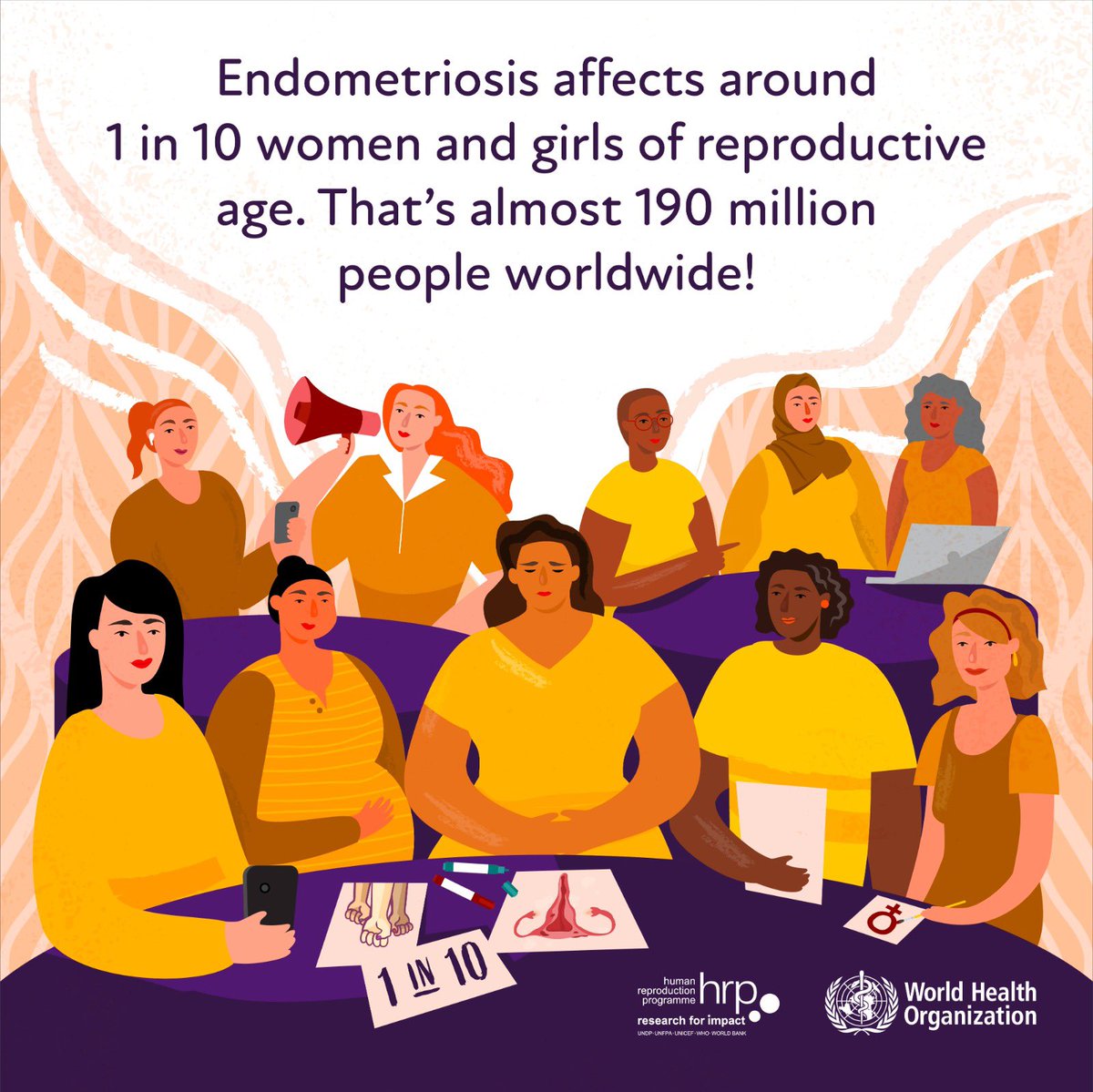 ZeinaMoukaMD's tweet photo. *Endometriosis Awareness Month 2026 | 1 - 31 March*

Endometriosis is a chronic disease affecting 190 million women worldwide, about 1 in 10 of reproductive age. Many people live with symptoms for years before receiving a diagnosis.

*Key facts:*
💡 Endometriosis occurs when tissue similar to the uterine lining grows outside the uterus, causing inflammation and scar tissue
⏳ Diagnosis takes 4–12 years on average
🩺 Diagnosis is based on symptoms and medical imaging, sometimes confirmed through surgery
💊 There is no cure yet, but treatment can help manage symptoms

*Common symptoms may include:*
🔹 Severe menstrual pain
🔹 Heavy menstrual bleeding
🔹 Chronic pelvic pain
🔹 Infertility
🔹 Abdominal bloating or nausea

*Endometriosis can also affect:*
❤️‍🩹 Mental health
❤️‍🩹 Sexual health
❤️‍🩹 Quality of life

💔 Yet pain is often dismissed or normalized.

📣 Together, we can raise awareness and support earlier diagnosis.

@WHO 

#EndometriosisAwareness #WHOFides