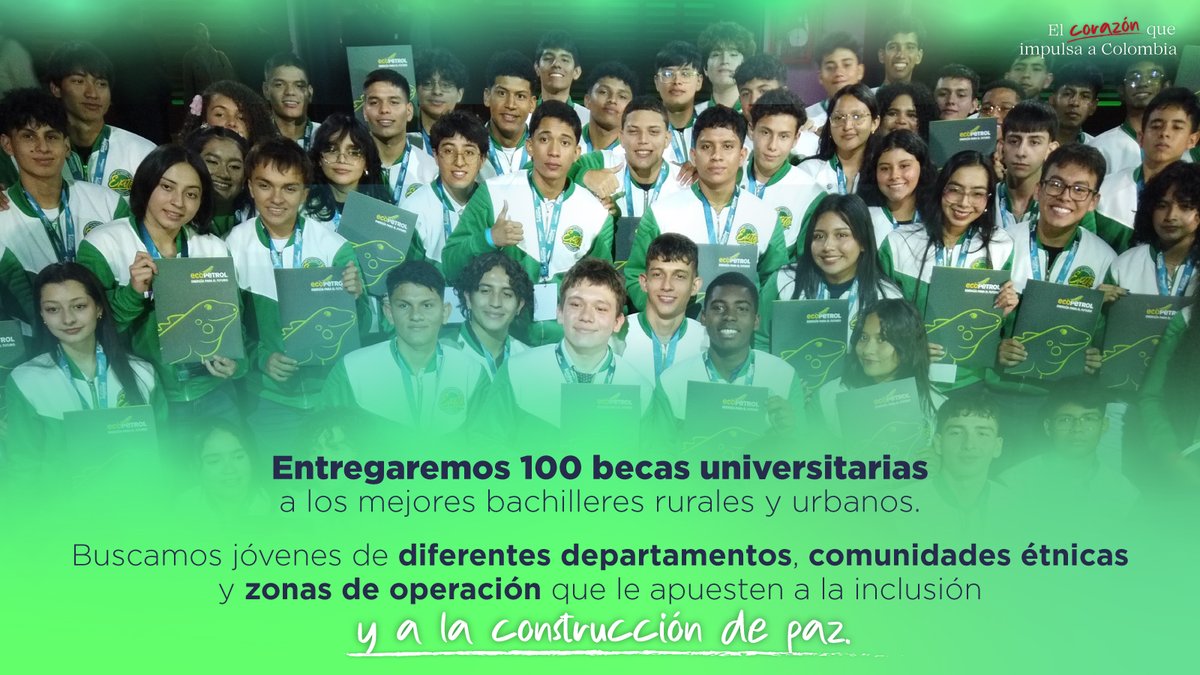 ECOPETROL_SA's tweet photo. Si tus resultados en las pruebas Saber 11 fueron excelentes y quieres aportar a la paz y a tu región, postúlate a Bachilleres Ecopetrol antes del 1 de abril. 40 años demostrando que somos #ElCorazónQueImpulsa el talento joven. Conoce los detalles aquí 👉 https://t.co/7WULOpCj1Z https://t.co/TCZniLj6Hd