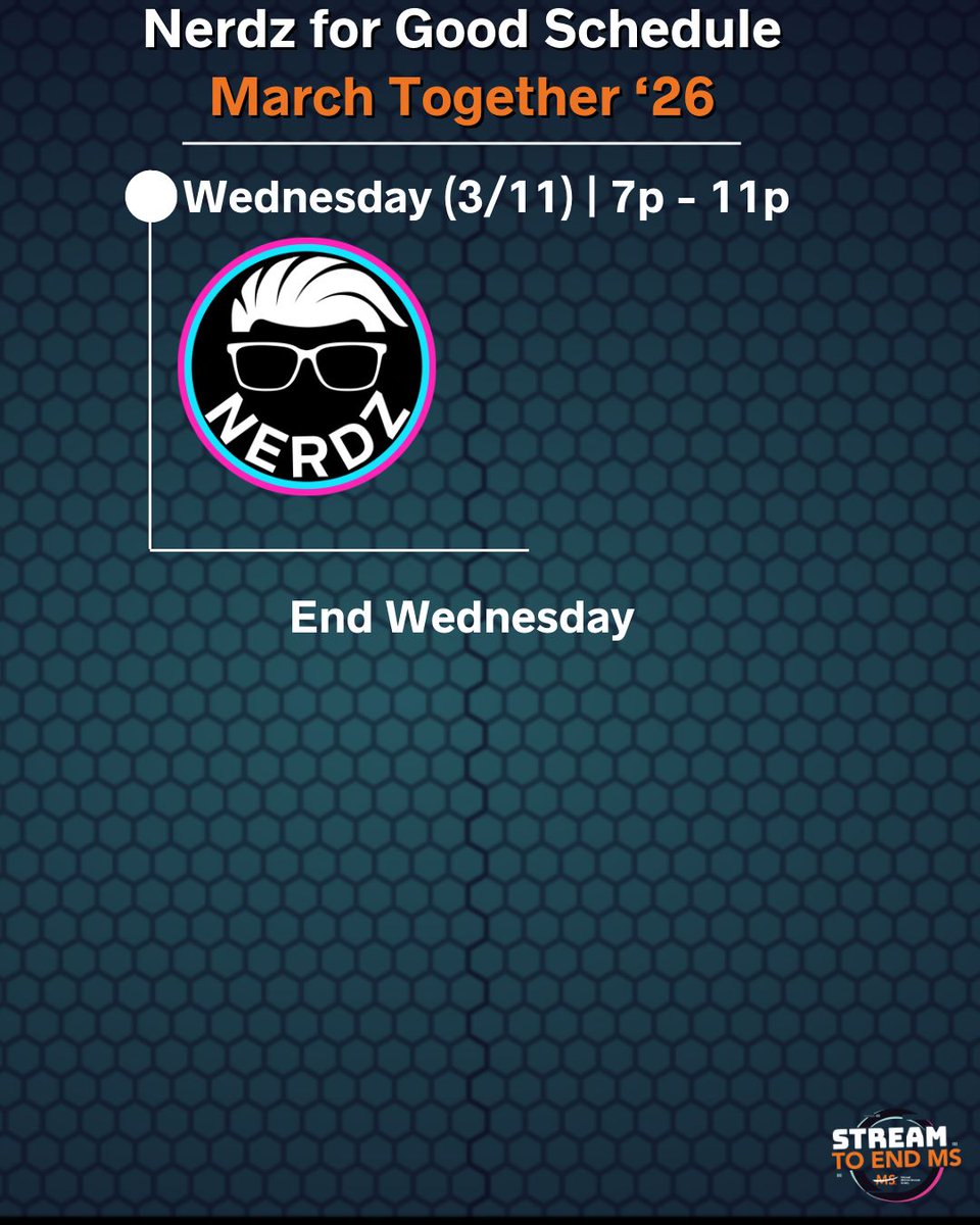 coupleanerdz's tweet photo. Here's what to expect today for the Nerdz for Good #MarchTogether mega-stream! https://t.co/d5waSftbdh