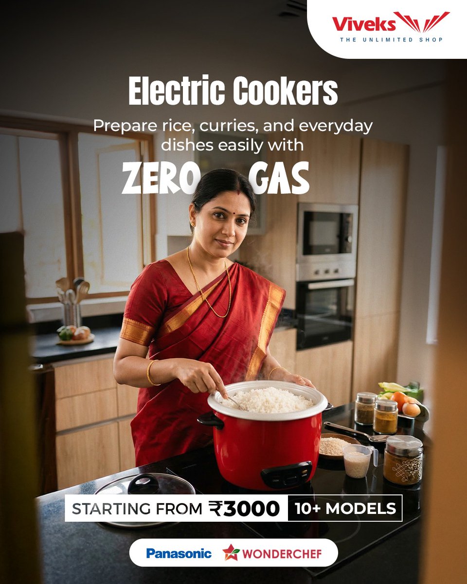 Cook More, Worry Less! 🍚✨ Whether it’s fluffy rice or hearty curries, make meal prep as simple as a click with our Electric Cookers.

Experience the freedom of Zero Gas cooking! 🛡️

Shop @ viveks.com 

#Viveks #ElectricCooker #SmartKitchen