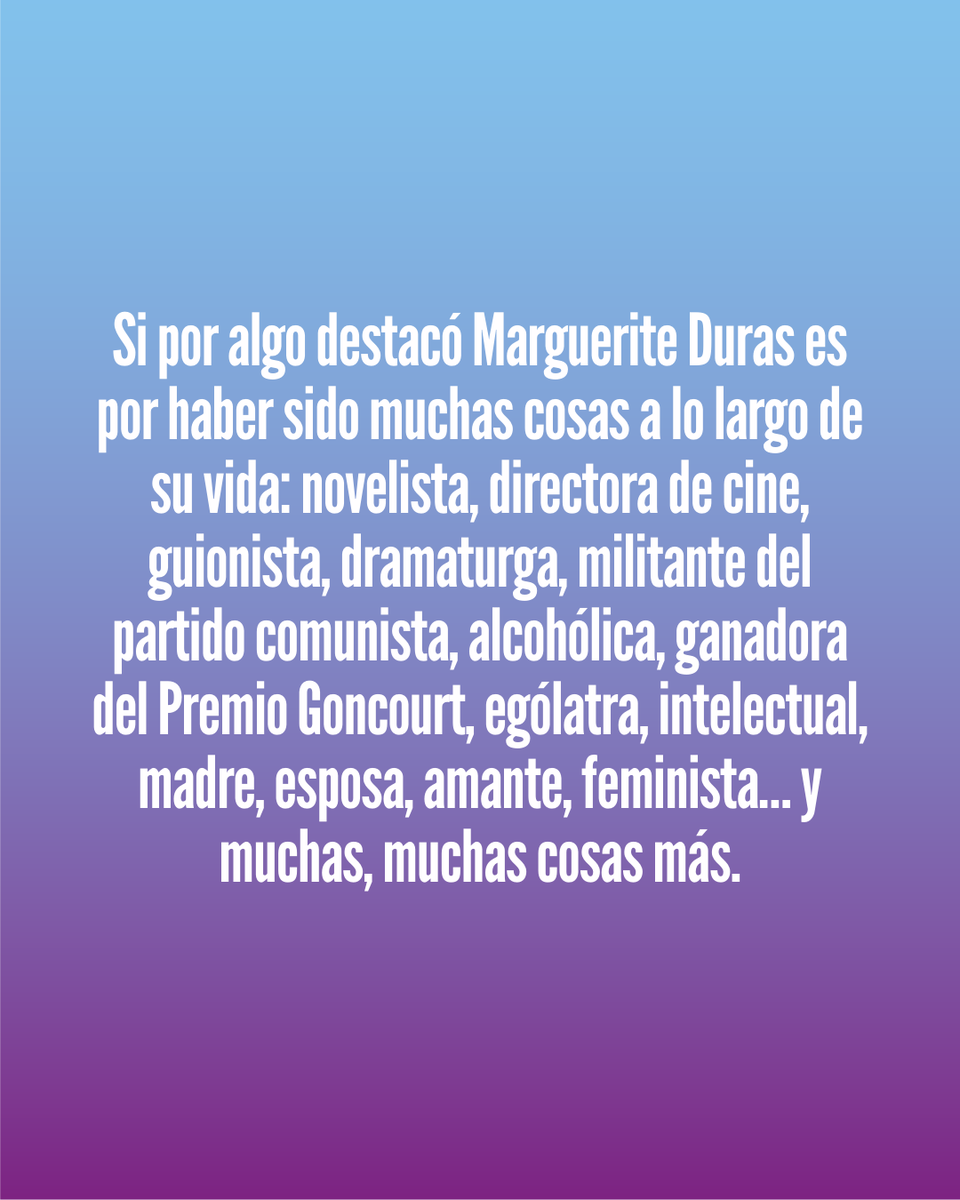 filmtopia_net's tweet image. La escritora #MargueriteDuras falleció en 1996, a los 81 años. Treinta años más tarde, la recordamos en este artículo que recorre su extensa obra cinematográfica 🎬
➡️ Lee su filmorretrato en filmtopia.net/es/filmorretra…
#mujerescreadoras #womeninfilm