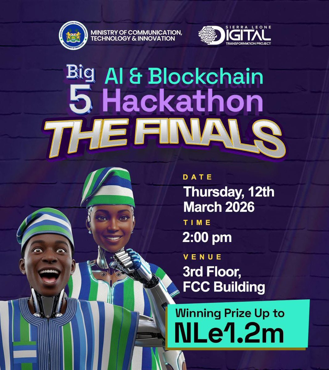250 participants trained.
10 intense days of learning and building.
Now, 8 teams made up of 28 finalists will be competing for the grand prize!

The Big 5 AI &amp; Blockchain Hackathon Bootcamp brought together some of Sierra Leone’s brightest young minds to prepare for something