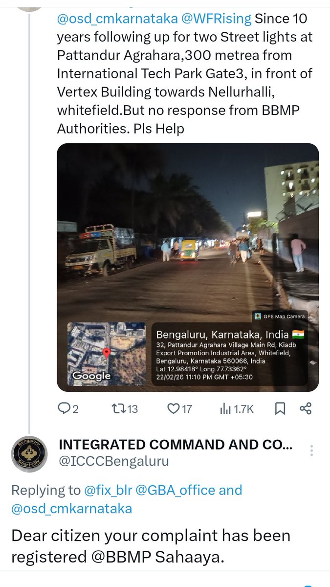 fix_blr's tweet photo. @MALimbavali @MALimbavali @BangaloreMirror @osd_cmkarnataka @the_hindu @EASTCITYCORP  Apart from Advertising their Phots in Flexi. Elected Reps/Politicians should Focus on Providing Basic Essential Street Lights at Shool Zone/ few yards from International Tech Park, why Ignored? https://t.co/mVFdtcr5B6