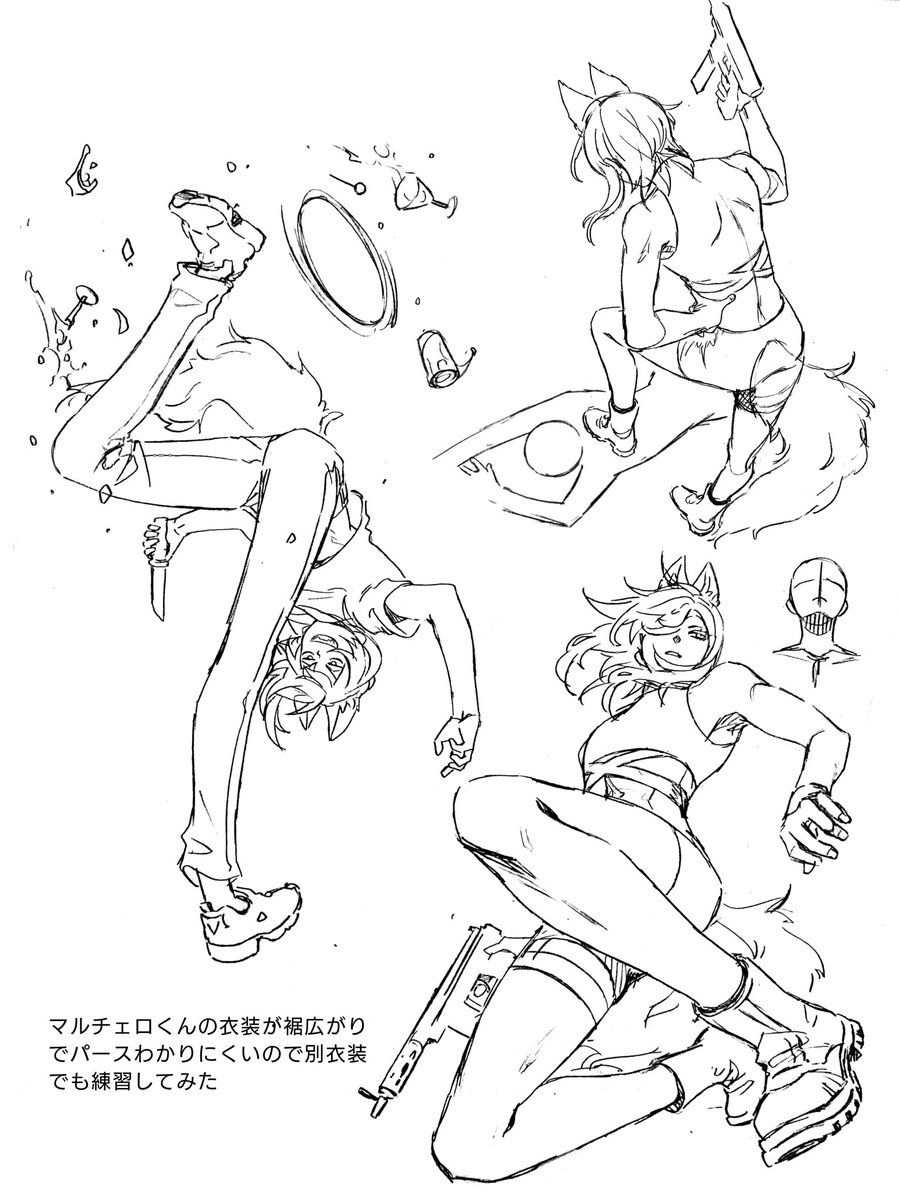 これはただの自分用練習絵なんですが、以前描こうとして途中で「あっやっぱり無理です」となった構図のリベンジをしました
デッサン人形にも良いと聞いたオビツ
30ボディを購入してモデルにしてみたらかなり良かったです
もっと早く買えば良かった…！