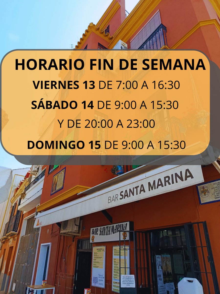 BarSantaMarina's tweet photo. Horario para este fin de semana https://t.co/JbqWpKhwnG
