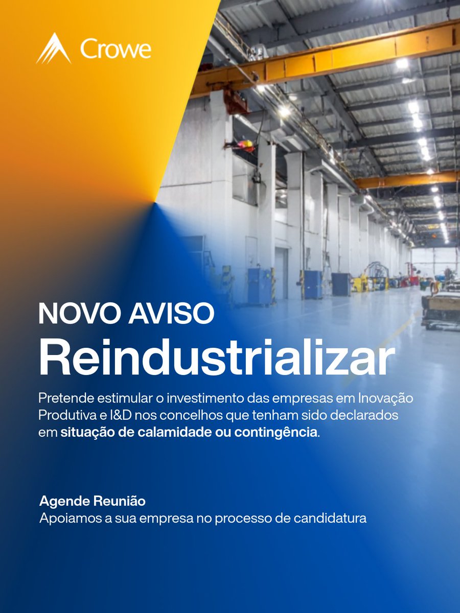 CrowePortugal's tweet photo. 𝐀𝐠𝐞𝐧𝐝𝐞 𝐑𝐞𝐮𝐧𝐢ã𝐨
Caso pretenda analisar o enquadramento do seu projeto, a nossa equipa encontra-se disponível para realizar uma avaliação preliminar de elegibilidade.

👉 Ler Aviso: https://t.co/vlDxpCINV9

Publicação de Advisory da Crowe

#PT2030 #croweportugal https://t.co/GCBClkmqHP